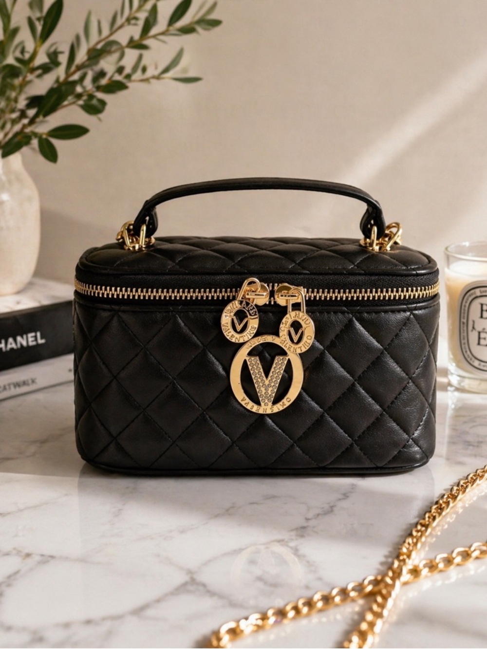 Valentino Orlando Black Quilted Handbag with Gold Accents- NWT🌟